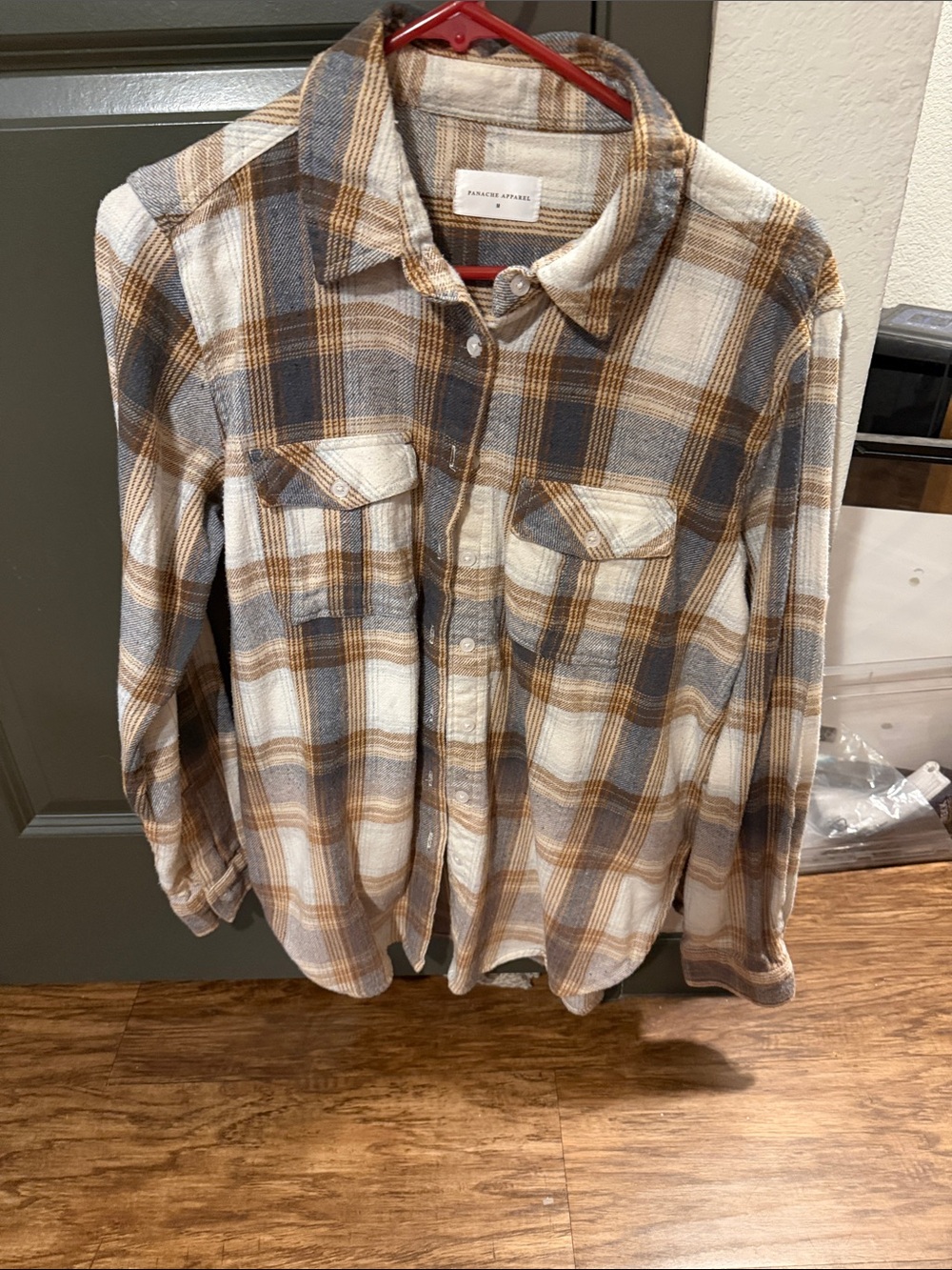 Panache Plaid Button-Down Shirt in Brown, Gray and Cream